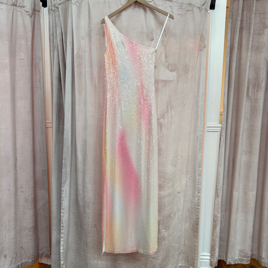 Halston Heritage One-Shoulder Sequin Gown In White And Pink Ombre — image 6 of 8